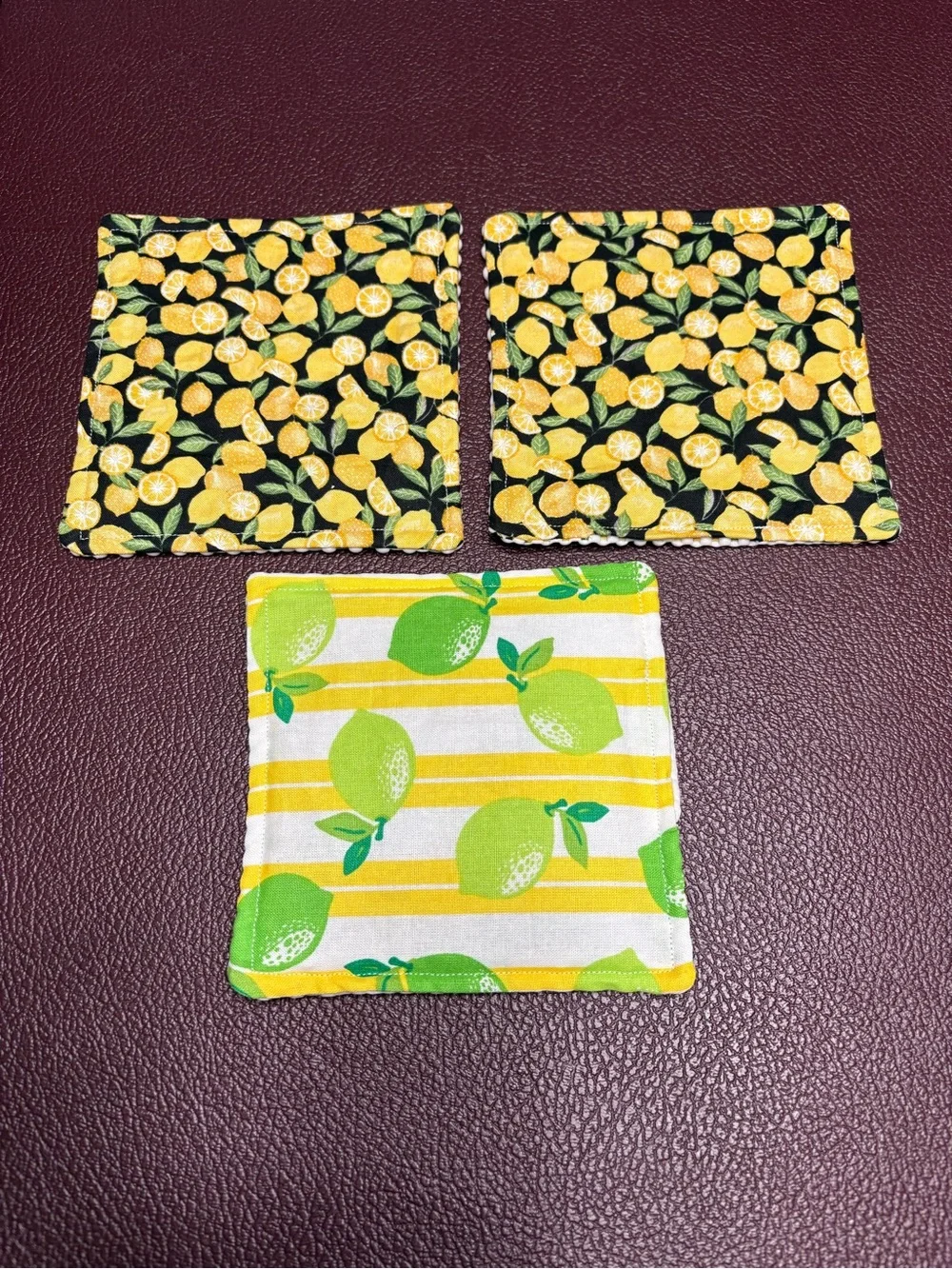 NEW Handmade Lemon and Lime Pattern Fabric Jar Grippers Yellow & Green